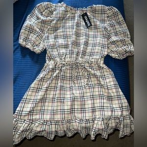 Plus size Plaid dress with tie around waist